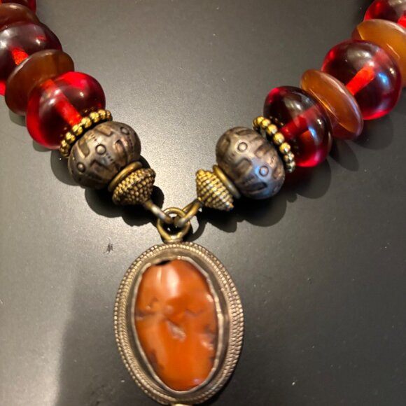 Stunning Vintage signed Masha Archer Necklace, Carnelian, resin rondelles, 24K - Picture 1 of 8